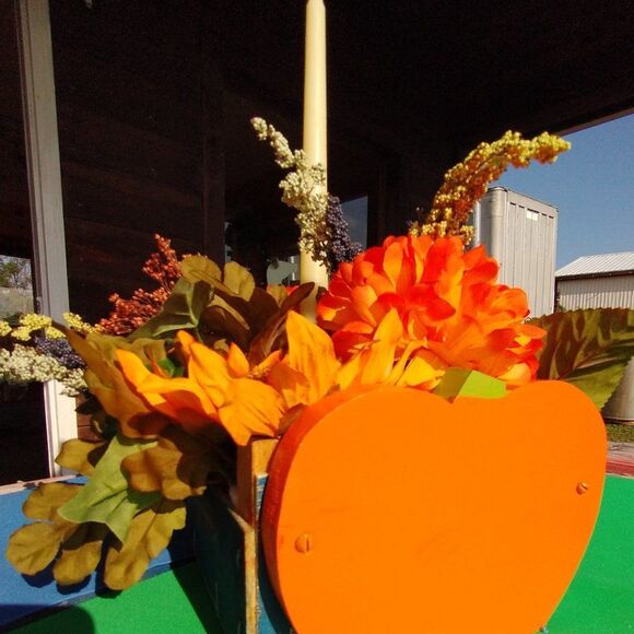 Hand Crafted Floral Table Centerpiece Pumpkin Fall Artificial Flower Arrangement - Picture 4 of 9